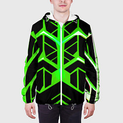 Куртка с капюшоном мужская Green lines on a black background, цвет: 3D-белый — фото 2