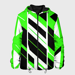 Куртка с капюшоном мужская Black and green stripes on a white background, цвет: 3D-черный