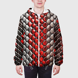 Куртка с капюшоном мужская Змеиная объемная текстурная красная шкура, цвет: 3D-белый — фото 2