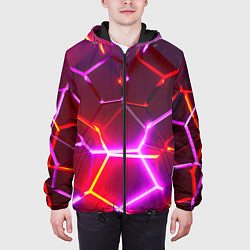Куртка с капюшоном мужская Красные плиты с фиолетовым свечением, цвет: 3D-черный — фото 2