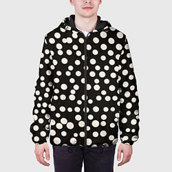 Куртка с капюшоном мужская Черный фон с белыми кружками, цвет: 3D-черный — фото 2