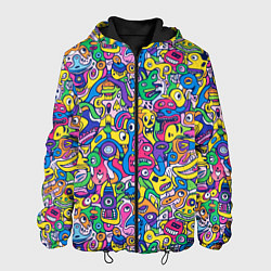 Куртка с капюшоном мужская Рожицы разноцветные, цвет: 3D-черный
