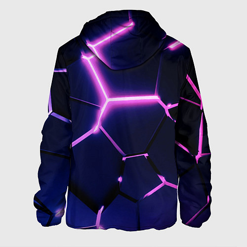 Мужская куртка Сине-фиолетовые неоновые плиты в разломе / 3D-Черный – фото 2