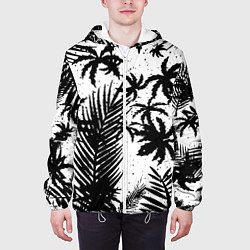 Куртка с капюшоном мужская Чёрно белые пальмы, цвет: 3D-белый — фото 2