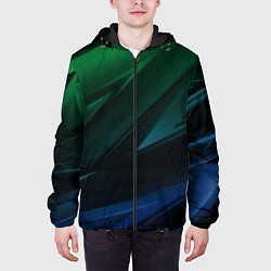 Куртка с капюшоном мужская Зелено-синие абстрактные объемные полосы, цвет: 3D-черный — фото 2
