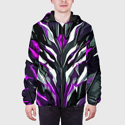Куртка с капюшоном мужская Хаотичная фиолетово-белая абстракция, цвет: 3D-черный — фото 2