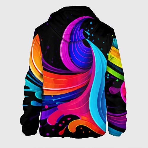 Мужская куртка Неоновая красочная абстракция - нейросеть / 3D-Черный – фото 2