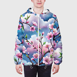 Куртка с капюшоном мужская Облака цветов сакуры, цвет: 3D-белый — фото 2