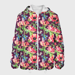 Куртка с капюшоном мужская Птицы и цветы, цвет: 3D-белый
