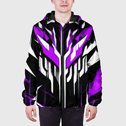 Куртка с капюшоном мужская Purple and white abstraction on a black background, цвет: 3D-черный — фото 2