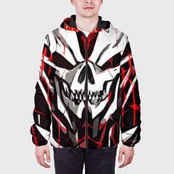 Куртка с капюшоном мужская Белый череп и красные полосы на чёрном фоне, цвет: 3D-черный — фото 2