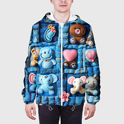 Куртка с капюшоном мужская Слоники на пэчворк, цвет: 3D-белый — фото 2