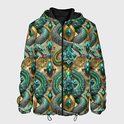 Куртка с капюшоном мужская Паттерн зеленые темные змеи, цвет: 3D-черный