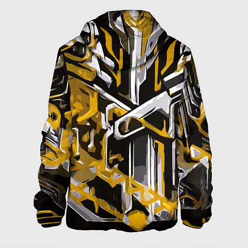 Мужская куртка Жёлто-белая агрессивная абстракция на чёрном фоне / 3D-Черный – фото 2