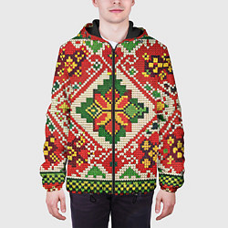 Куртка с капюшоном мужская Классические русские узоры и орнамент, цвет: 3D-черный — фото 2