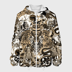 Куртка с капюшоном мужская Дракон и самураи в японском стиле, цвет: 3D-белый