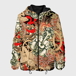 Куртка с капюшоном мужская Будда и Ганеша на фоне сансары и мандалы, цвет: 3D-черный