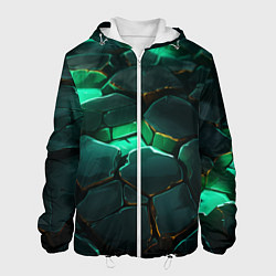 Куртка с капюшоном мужская Зеленые камни с освещением текстура, цвет: 3D-белый