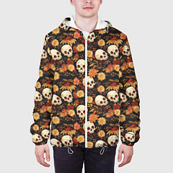 Куртка с капюшоном мужская Черепа и цветы - паттерн, цвет: 3D-белый — фото 2