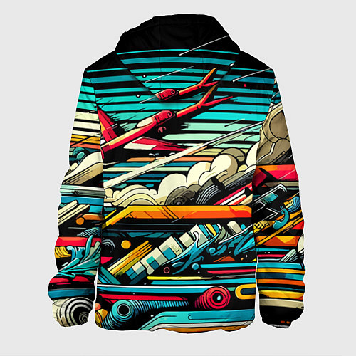 Мужская куртка Абстракция с красным самолётом - нейроарт / 3D-Черный – фото 2