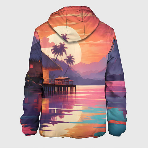 Мужская куртка Летний домик пальмы закат / 3D-Черный – фото 2