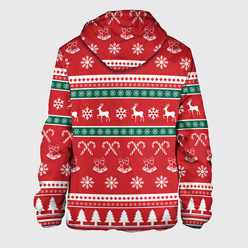 Мужская куртка Новогодний паттерн с оленями снежинками леденцами / 3D-Черный – фото 2