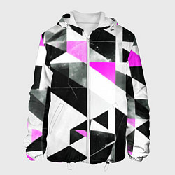 Куртка с капюшоном мужская Black and pink abstraction on a white background, цвет: 3D-белый