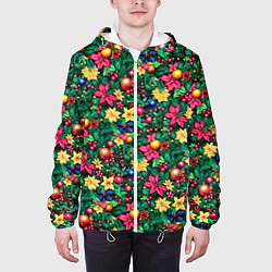 Куртка с капюшоном мужская Ёлочные шары и остролистный падуб, цвет: 3D-белый — фото 2