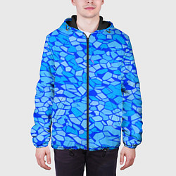 Куртка с капюшоном мужская Голубые плитки на синем фоне, цвет: 3D-черный — фото 2