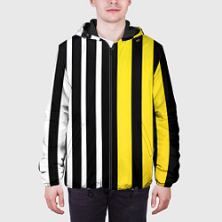 Куртка с капюшоном мужская Вертикальные полосы триколор жёлтый, цвет: 3D-черный — фото 2