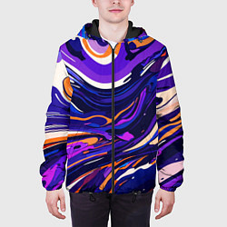 Куртка с капюшоном мужская Разноцветная абстракция разводов, цвет: 3D-черный — фото 2