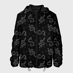 Куртка с капюшоном мужская Геометрические змеи паттерн, цвет: 3D-черный