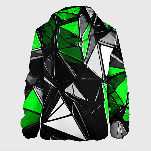 Мужская куртка Зелёно-белые рельефные треугольники на чёрном фоне / 3D-Черный – фото 2