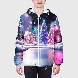 Куртка с капюшоном мужская Новогоднее настроение фонариков, цвет: 3D-белый — фото 2