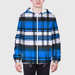 Куртка с капюшоном мужская Сине-белая ткань в клетку, цвет: 3D-белый — фото 2