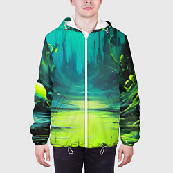 Куртка с капюшоном мужская Зелёная кислотная абстракция, цвет: 3D-белый — фото 2