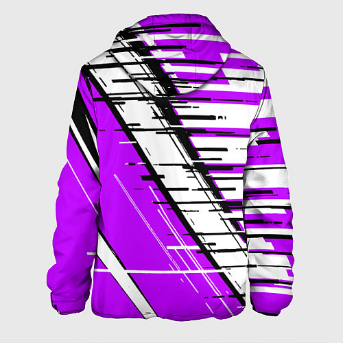 Мужская куртка Чёрно-белые глитч полосы на фиолетовом фоне / 3D-Черный – фото 2