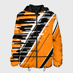 Куртка с капюшоном мужская Чёрно-белые глитч полосы на оранжевом фоне, цвет: 3D-черный