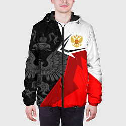 Куртка с капюшоном мужская Герб России - красно-белый, цвет: 3D-черный — фото 2