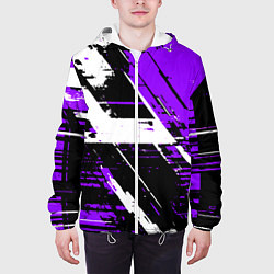 Куртка с капюшоном мужская Diagonal black and white stripes on a purple backg, цвет: 3D-белый — фото 2