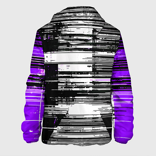 Мужская куртка Горизонтальные чёрные линии на бело-фиолетовом фон / 3D-Черный – фото 2