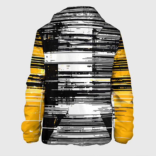 Мужская куртка Горизонтальные чёрные линии на бело-жёлтом фоне / 3D-Черный – фото 2