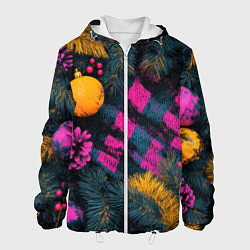 Куртка с капюшоном мужская Новый год - фиолетовая краска, цвет: 3D-белый