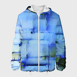 Куртка с капюшоном мужская Чёрные пятна на синем фоне абстракция, цвет: 3D-белый