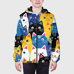 Куртка с капюшоном мужская Много цветных котиков, цвет: 3D-черный — фото 2