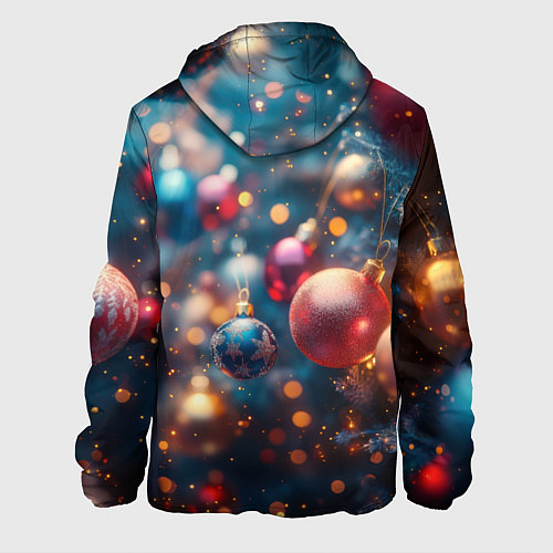 Мужская куртка Красные и синие шары на фоне елки / 3D-Черный – фото 2