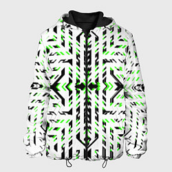 Куртка с капюшоном мужская Чёрно-зелёный диагональные полосы на белом фоне, цвет: 3D-черный
