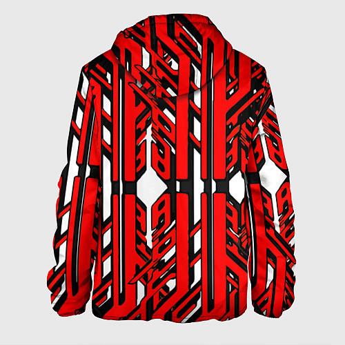 Мужская куртка Чёрно-красные техно полосы на белом фоне / 3D-Черный – фото 2