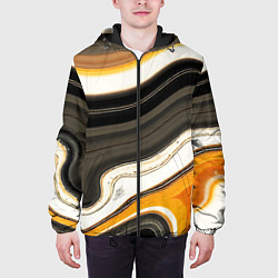 Куртка с капюшоном мужская Волнистые чёрно-жёлтые полосы на белом фоне, цвет: 3D-черный — фото 2