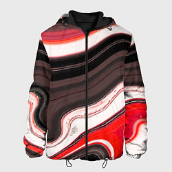 Куртка с капюшоном мужская Волнистые горизонтальные чёрно-красные полосы на б, цвет: 3D-черный